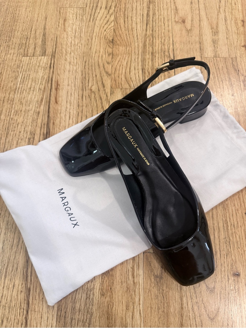 Margaux Black Patent Darcy Slingback Flats